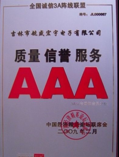 2009年质量信誉服务AAA企业